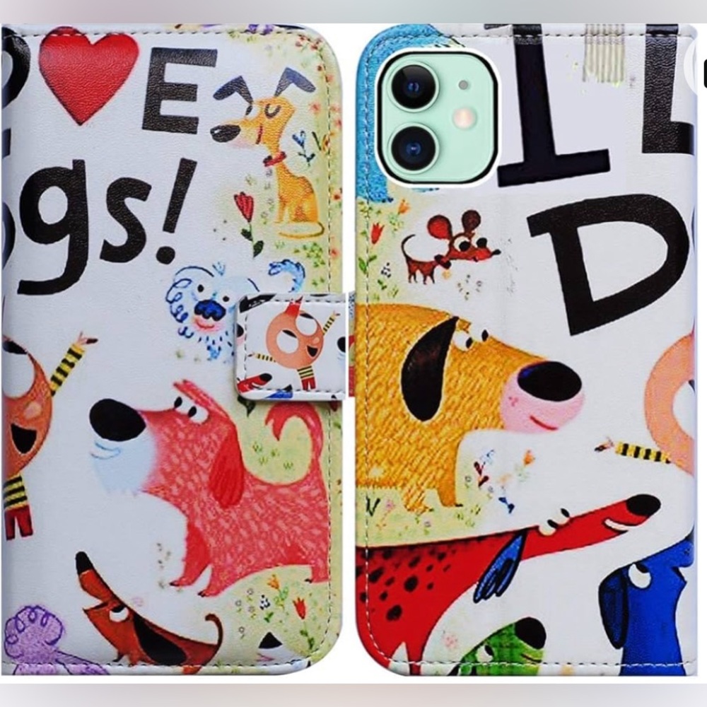 Bcov Case (iPhone 11) Colorful Cute Dogs Flip Leather Case Wallet w/Card Slot